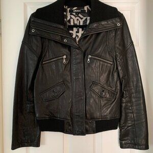 DKNY Genuine Black Leather Jacket Coat - Size S